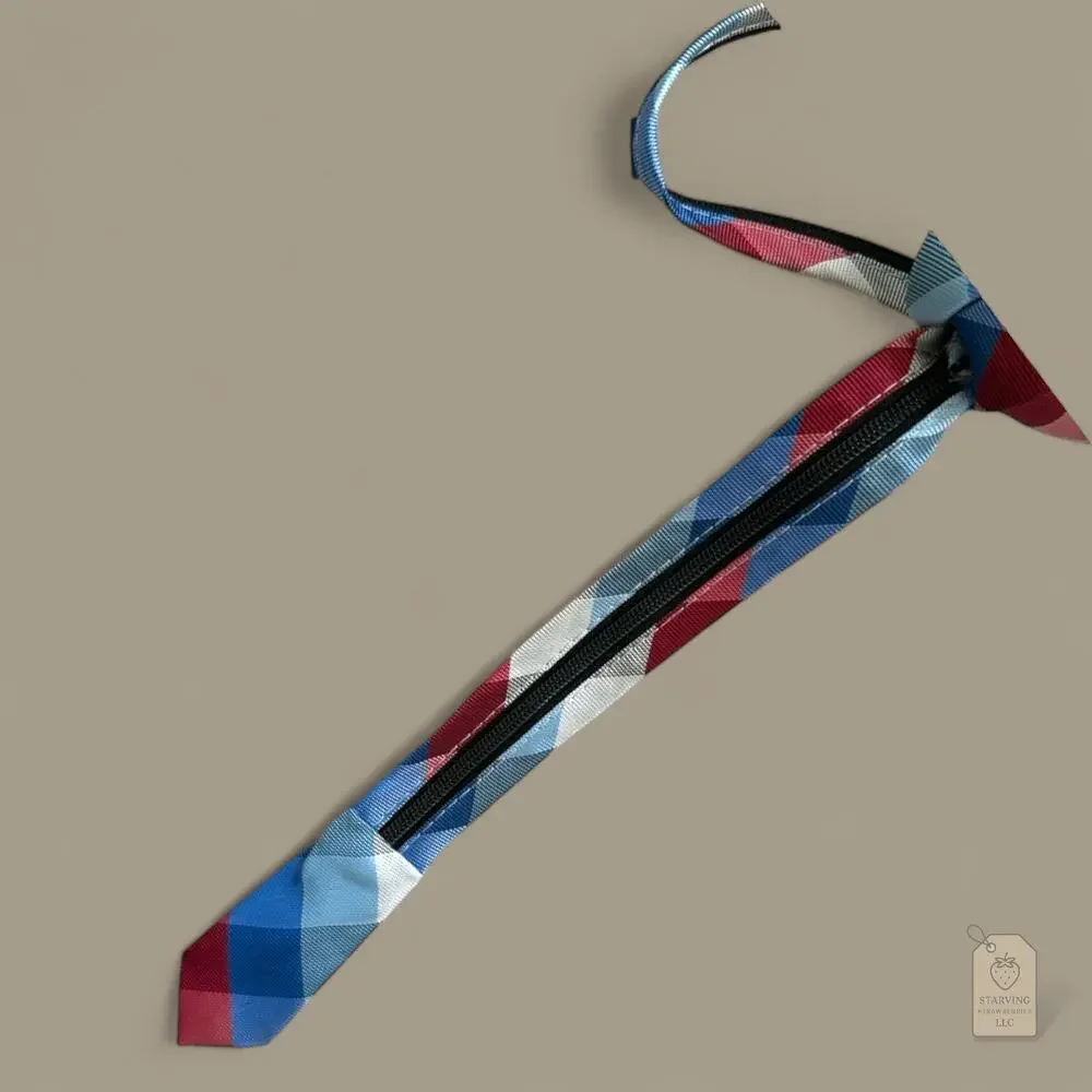 Tommy Hilfiger Boys Plaid Adjustable Zipper Tie Red Blue Gray Check Preppy